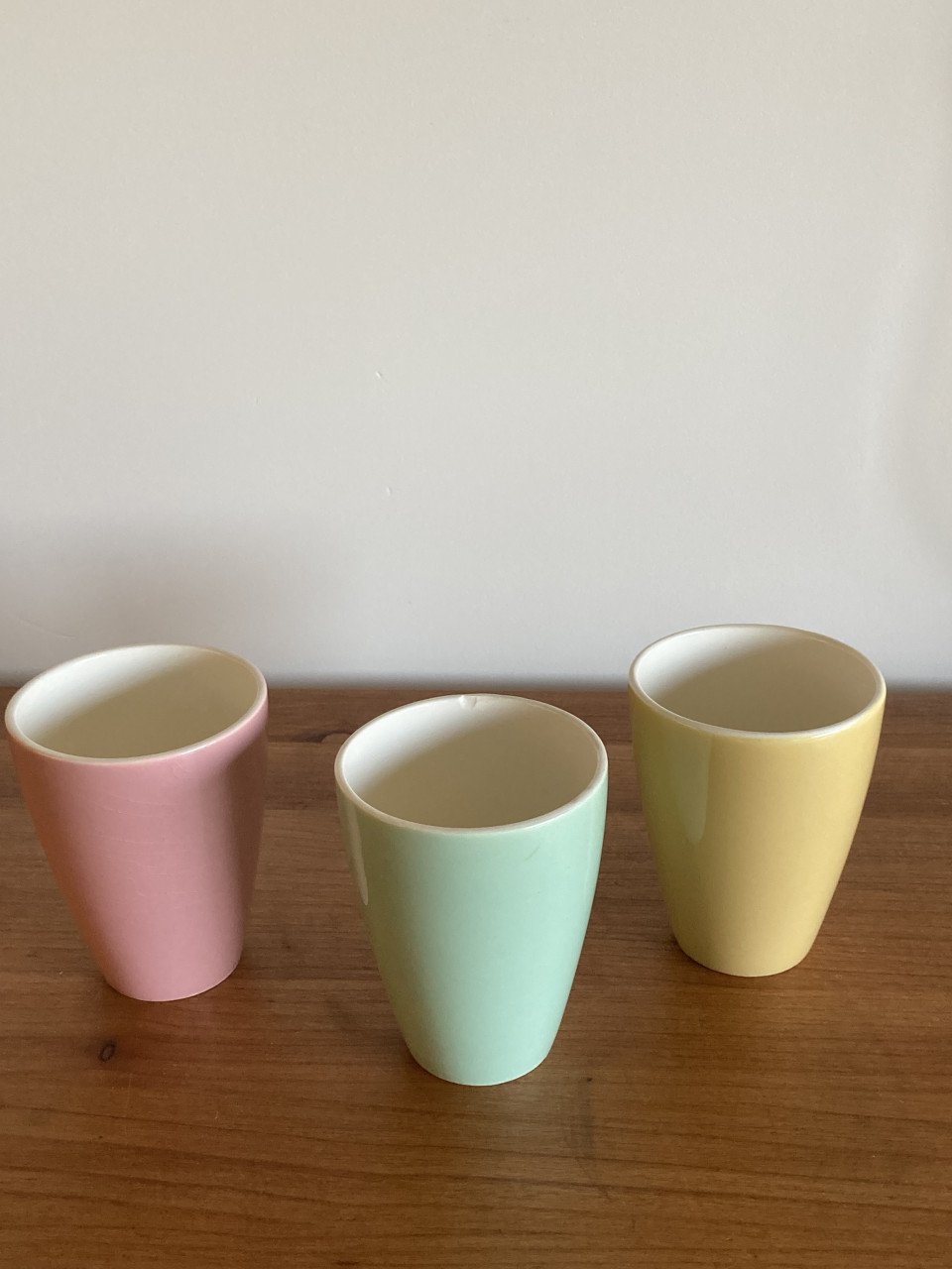 Vintage bekers pastel roze/groen/geel - Mid-Century