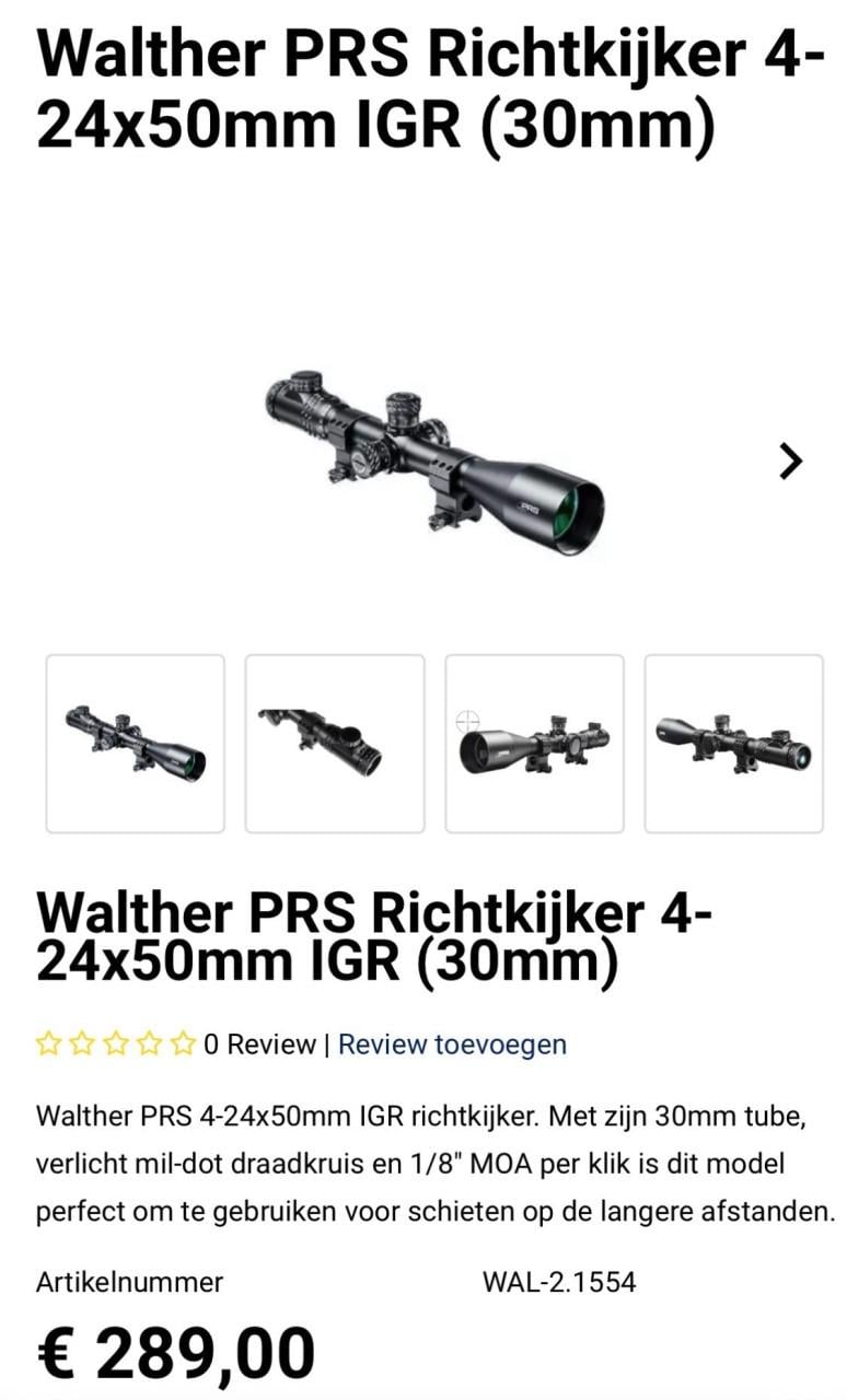 High end Walther richtkijker scope, vuurwapen schokbestendig