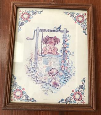 Lief vintage Sarah Kay prentje in houten lijstje