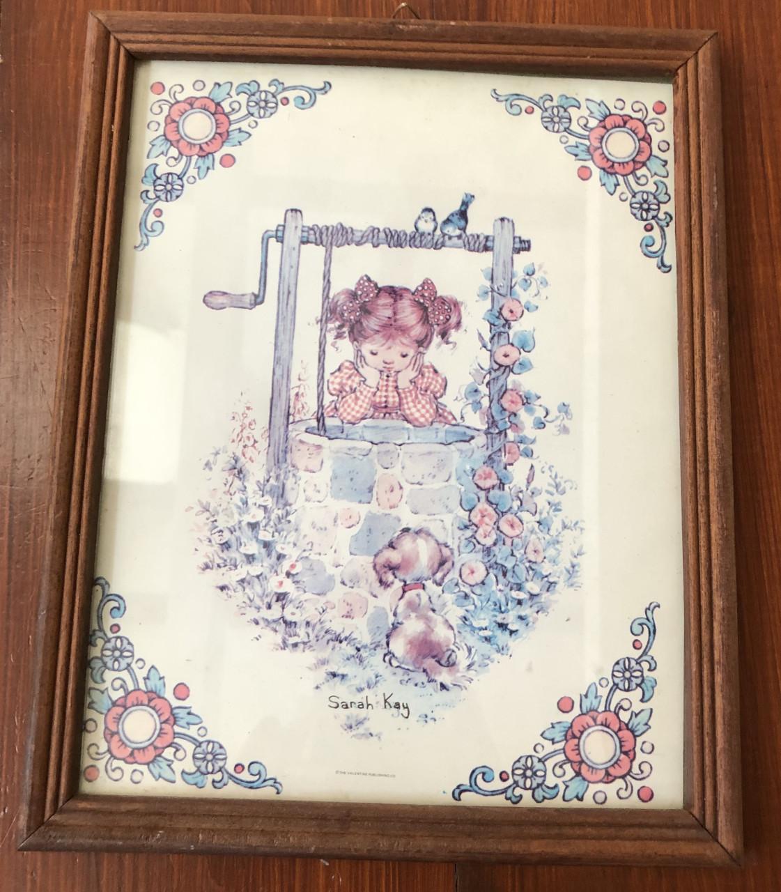 Lief vintage Sarah Kay prentje in houten lijstje