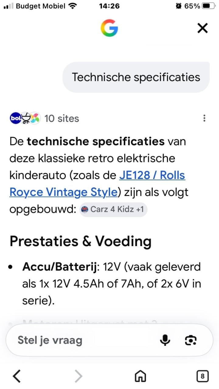 Electrische auto (1 kind 4-7 jr) Rolls Royce J128 vintage style