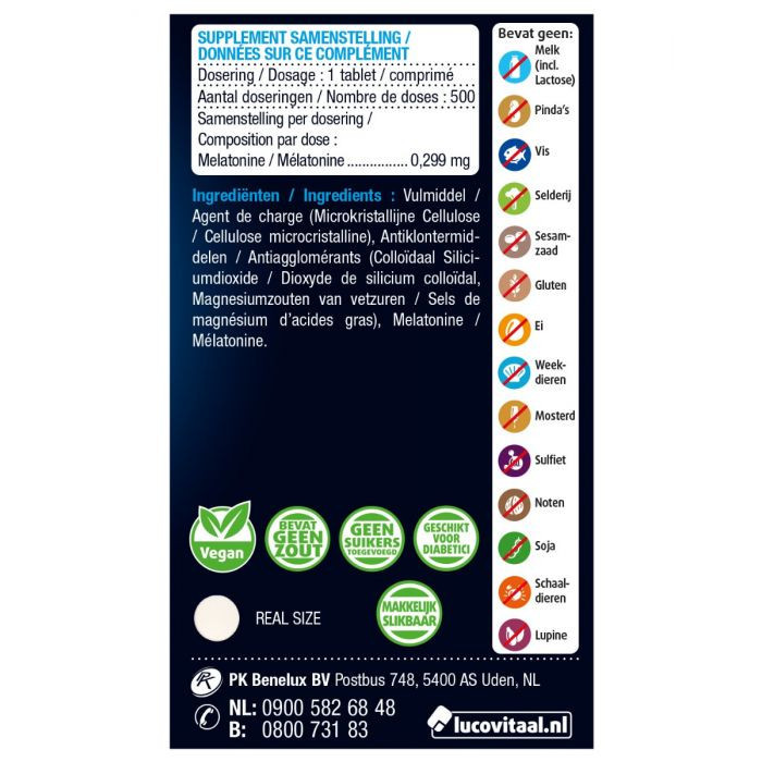 2x Lucovitaal Melatonine 299 mcg puur one a day 500 tabletjes nieuw