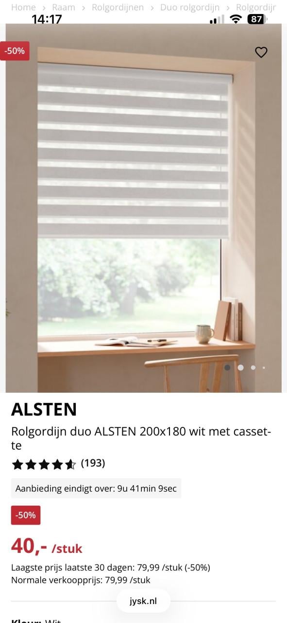 Duo rolgordijn Alsten 200x180 cm