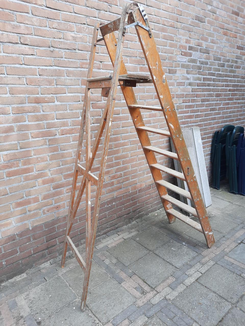 Mooie vintage houten schilderstrap trap ladder 180cm