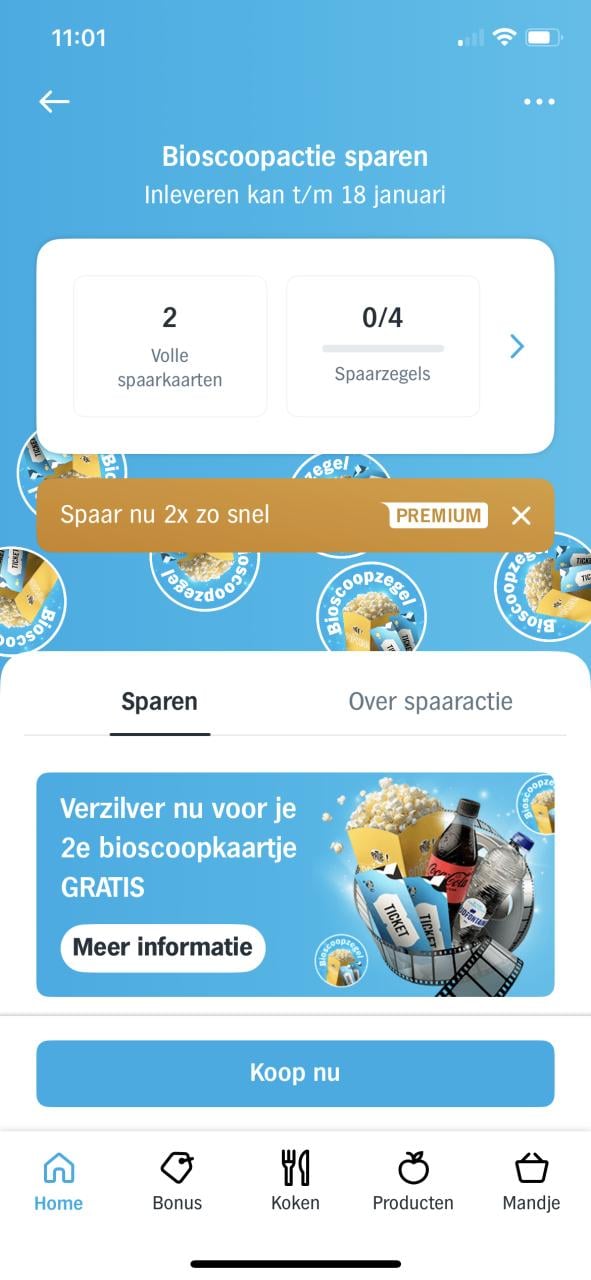 2 volle spaarkaarten bioscoop actie Ah
