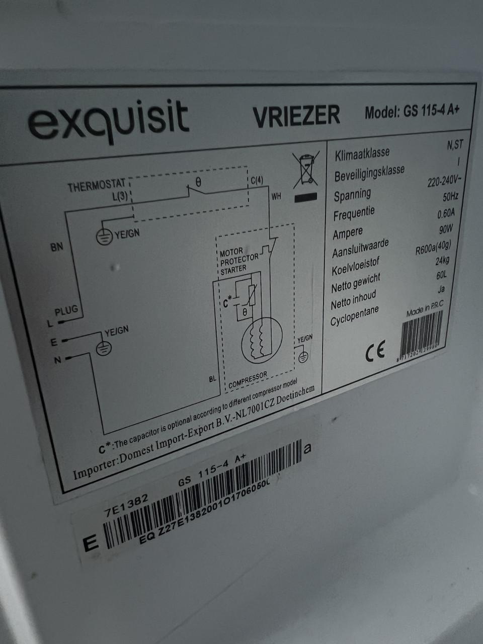 Vrieskast Exquisit GS115-4A+ 85x50 cm. 6 maanden gebruikt