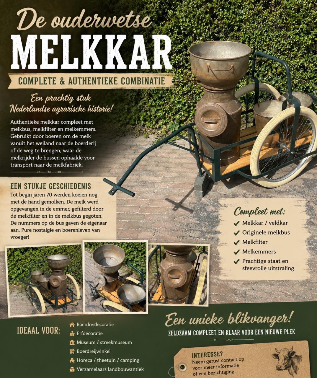 Authentieke melkkar met melkbus,melkfilter en melkemmer 🐄🥛