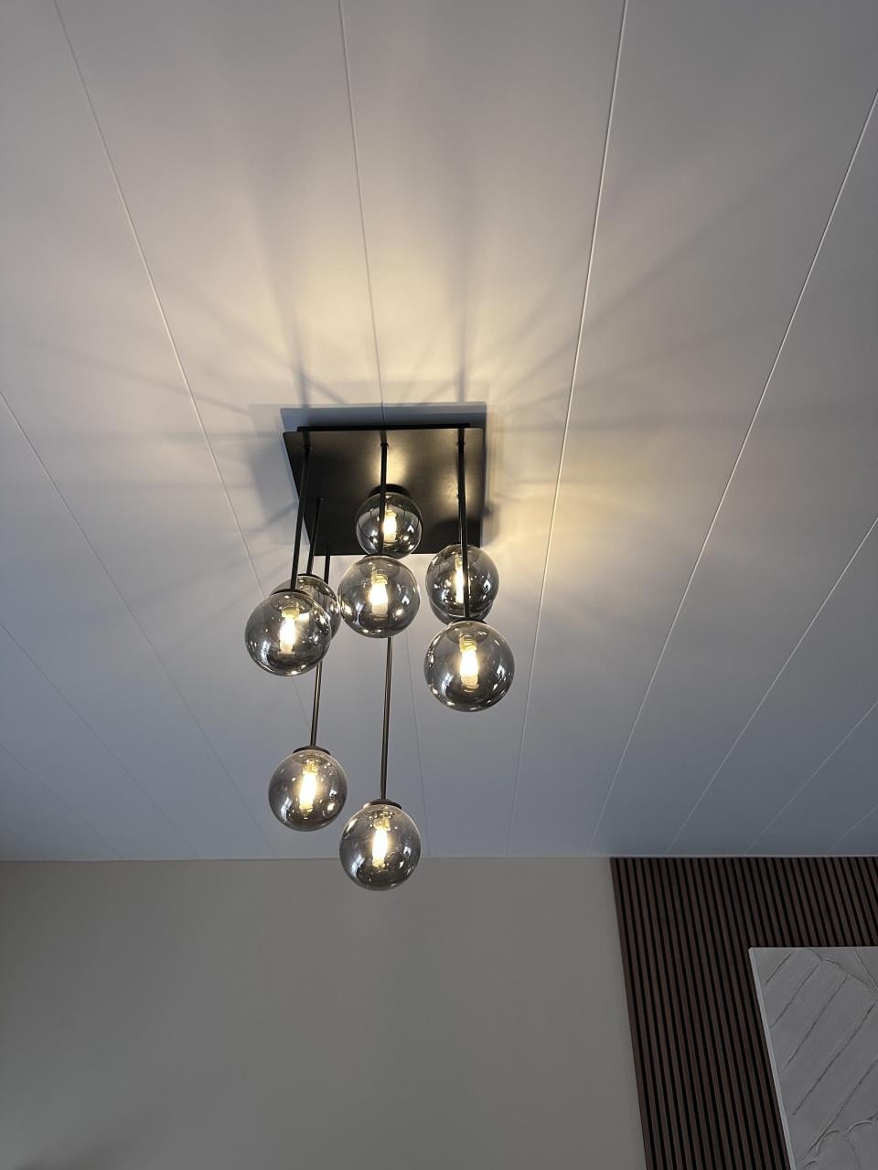 Plafondlamp 9 lichts met smoke glas inclusief 9 x dimbare fitting