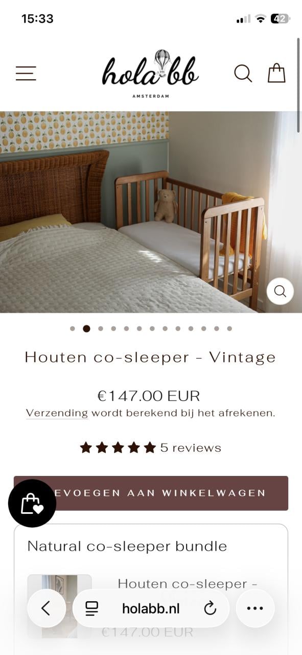 Woodies wieg hola bb co sleeper met matras