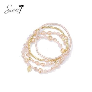 Armband set met camel kleurige kralen en goudkleurige details