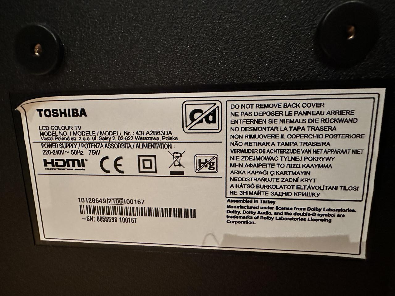 Toshiba 43” smart tv