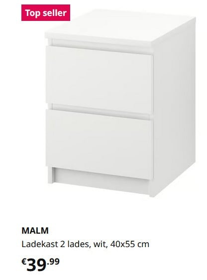Ikea Malm Ladekast Met 2 Lades, Wit, 40x55 Cm