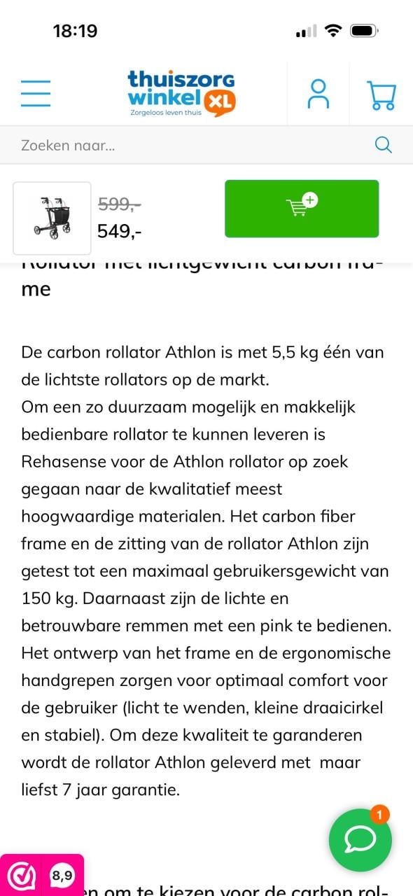 Rehasense Rollator Athlon - Carbon rollator (5,5 kg)