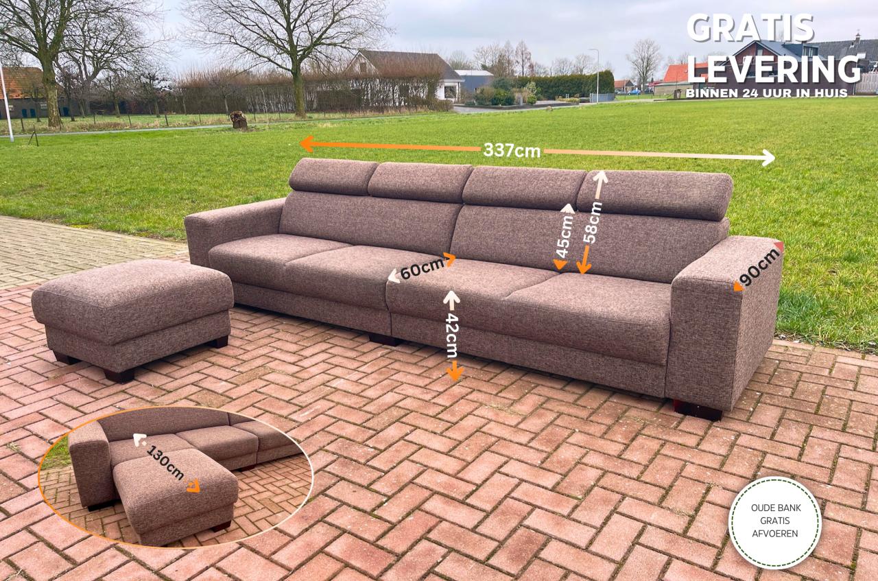 GRATIS LEVERING HEEL NL Grote Stoffen 4zit Bankstel + Hocker