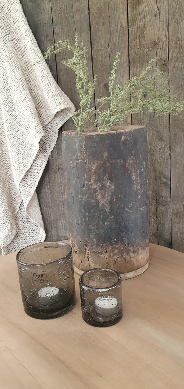 Oud houten pot 30 cm hoog