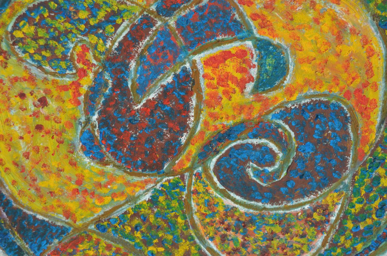 Leuk gesigneerd abstract werkje. Gokje: jaren '70?