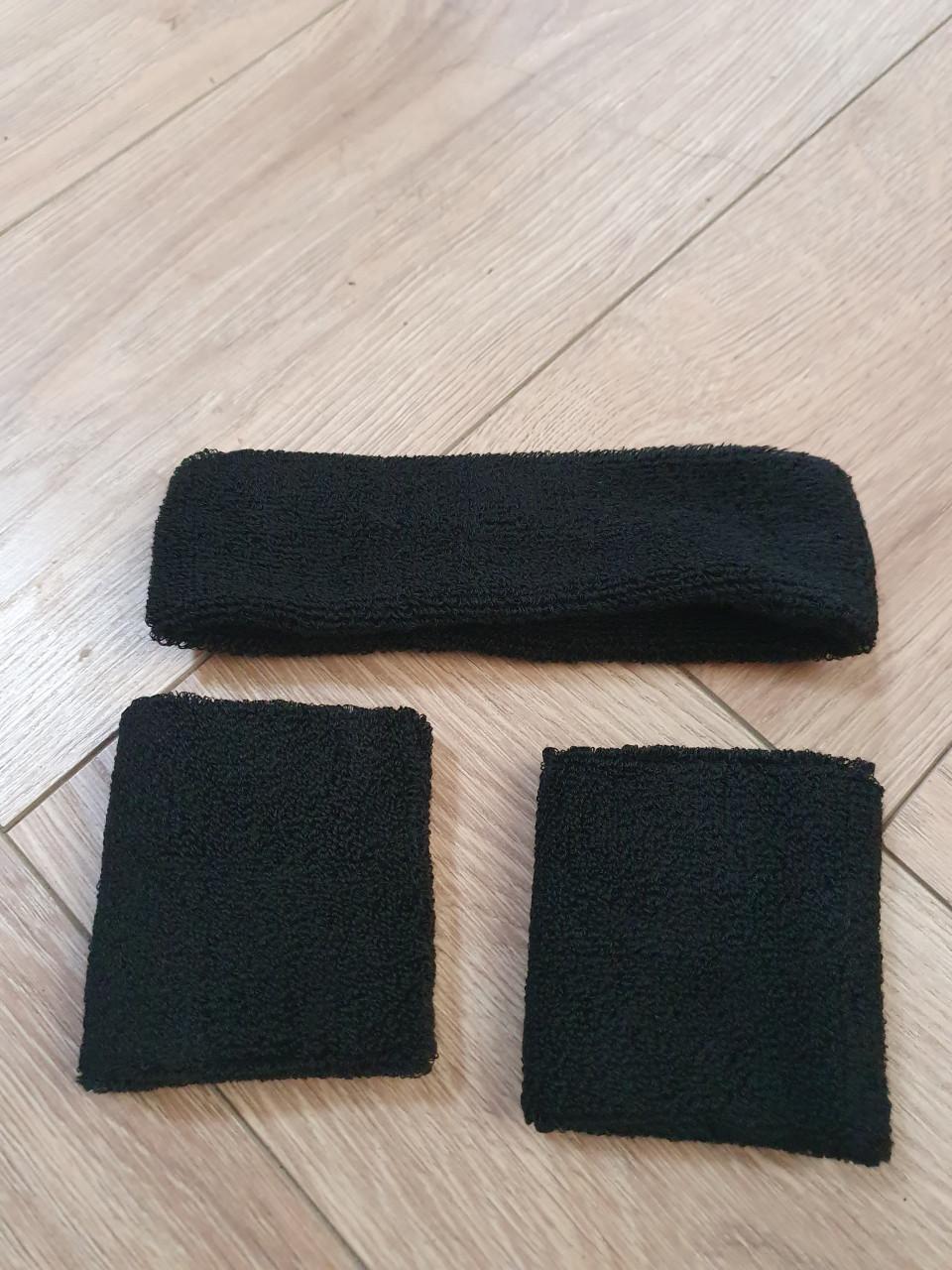 Nieuwe sport zweetband set – 2x pols + 1x hoofdband – zwart