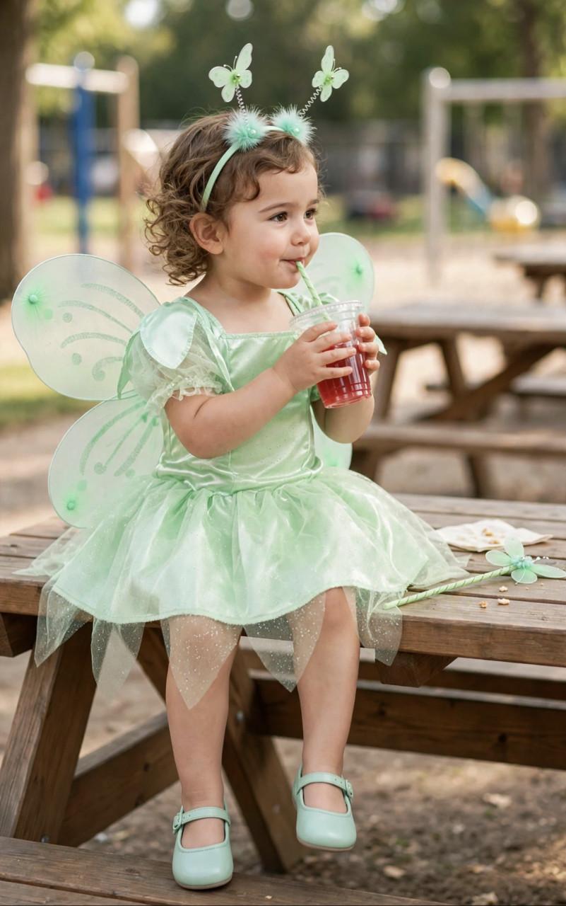 Nieuw 104-110-116 Tinkerbel Elfje Jurk Vleugels Staf Diadeem