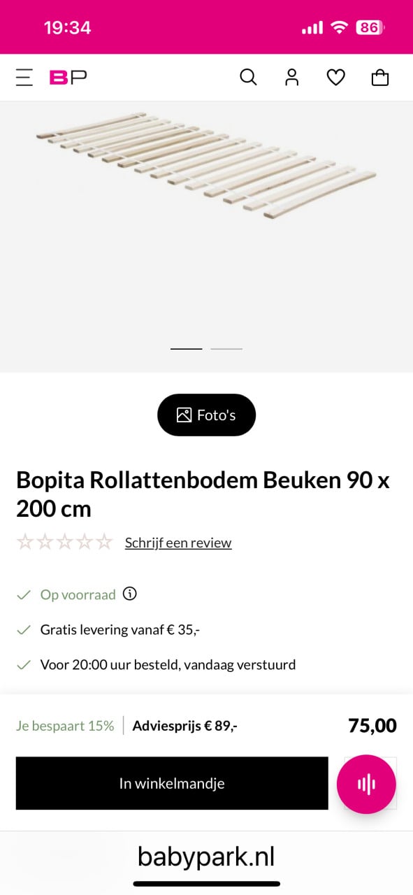 Rol lattenbodem, Bopita 90*200