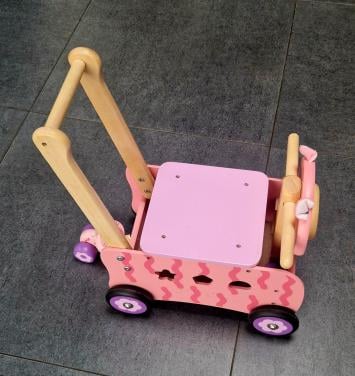 Houten loopauto ‘poes’  met zitting