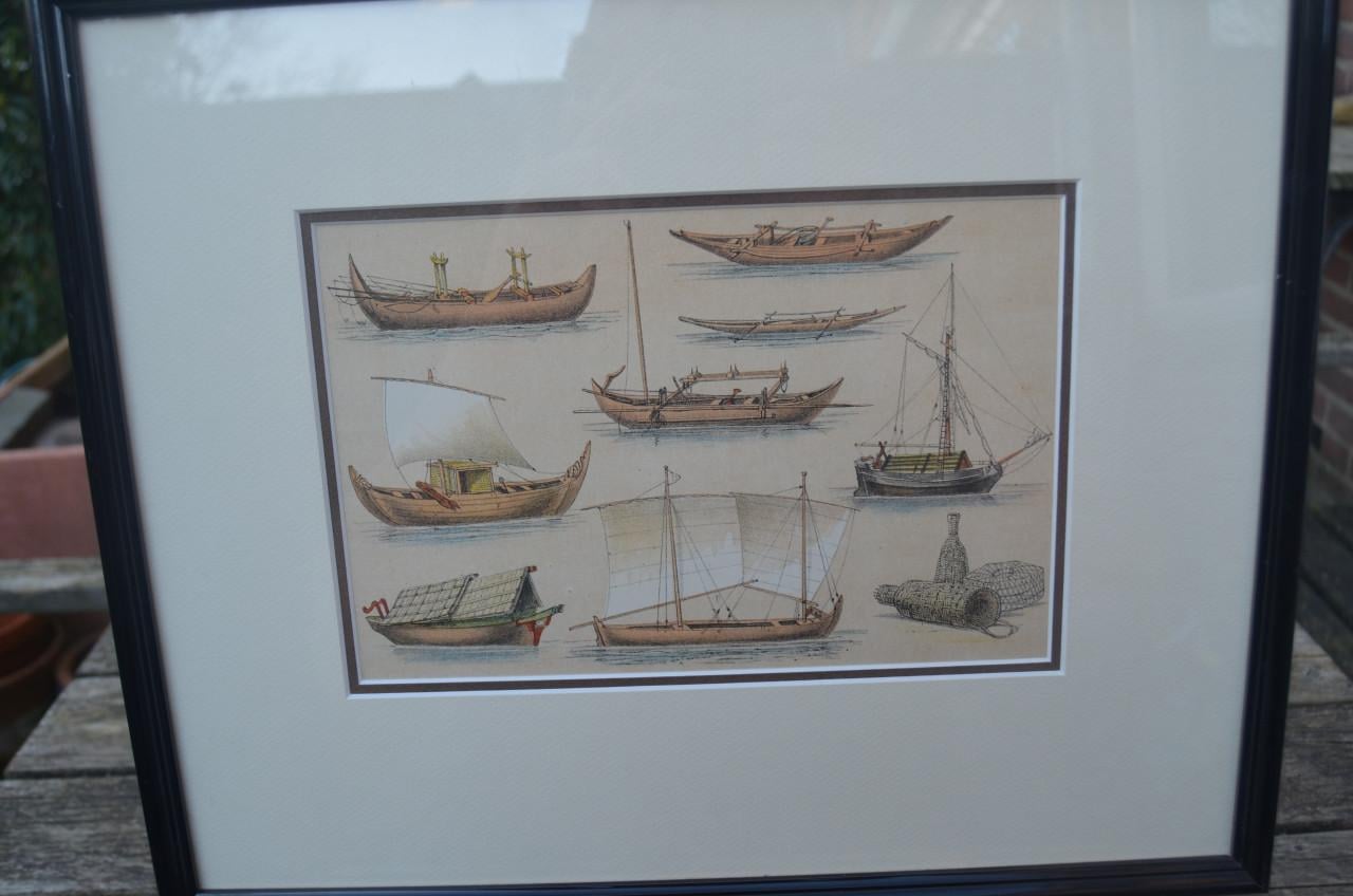 Gravure, aqua, dinges div. Mediterrane/Aziatische scheepjes