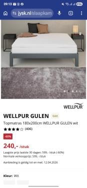 Wellpur 180x200 traagschuim topper