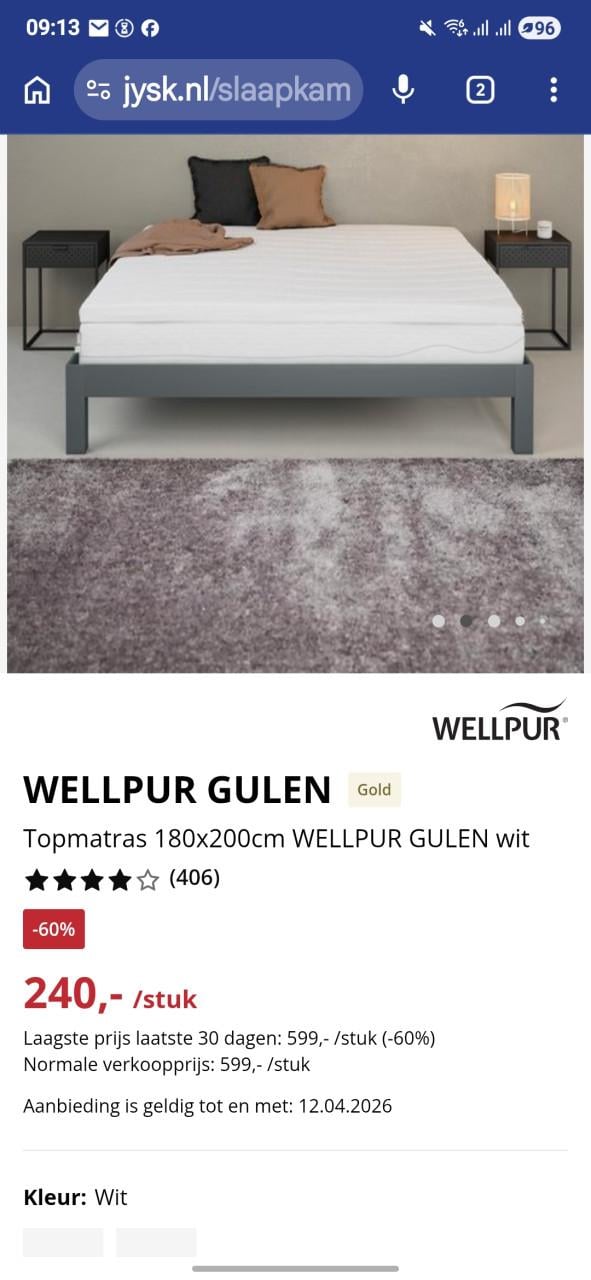 Wellpur 180x200 traagschuim topper