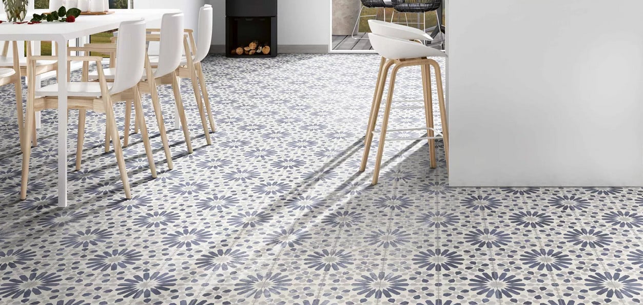 3030-335 ca 22 m² decortegels blauw/wit/grijs, 44x44 cm, per m²