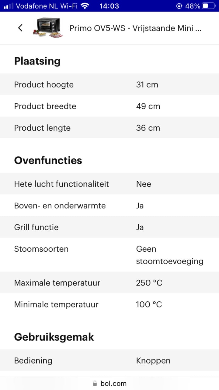 Mini-oven vrijstaand