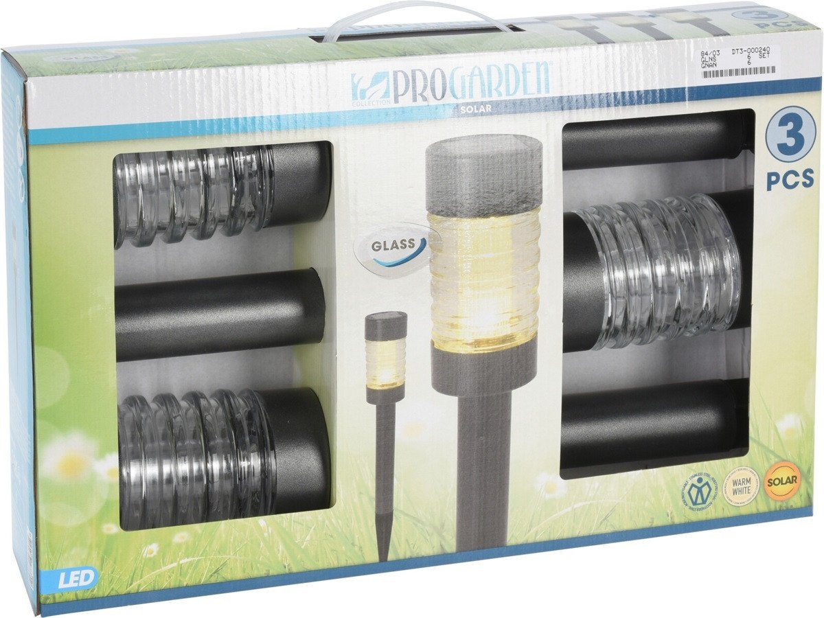 Solarlamp RVS Glas Antraciet 3 stuks
