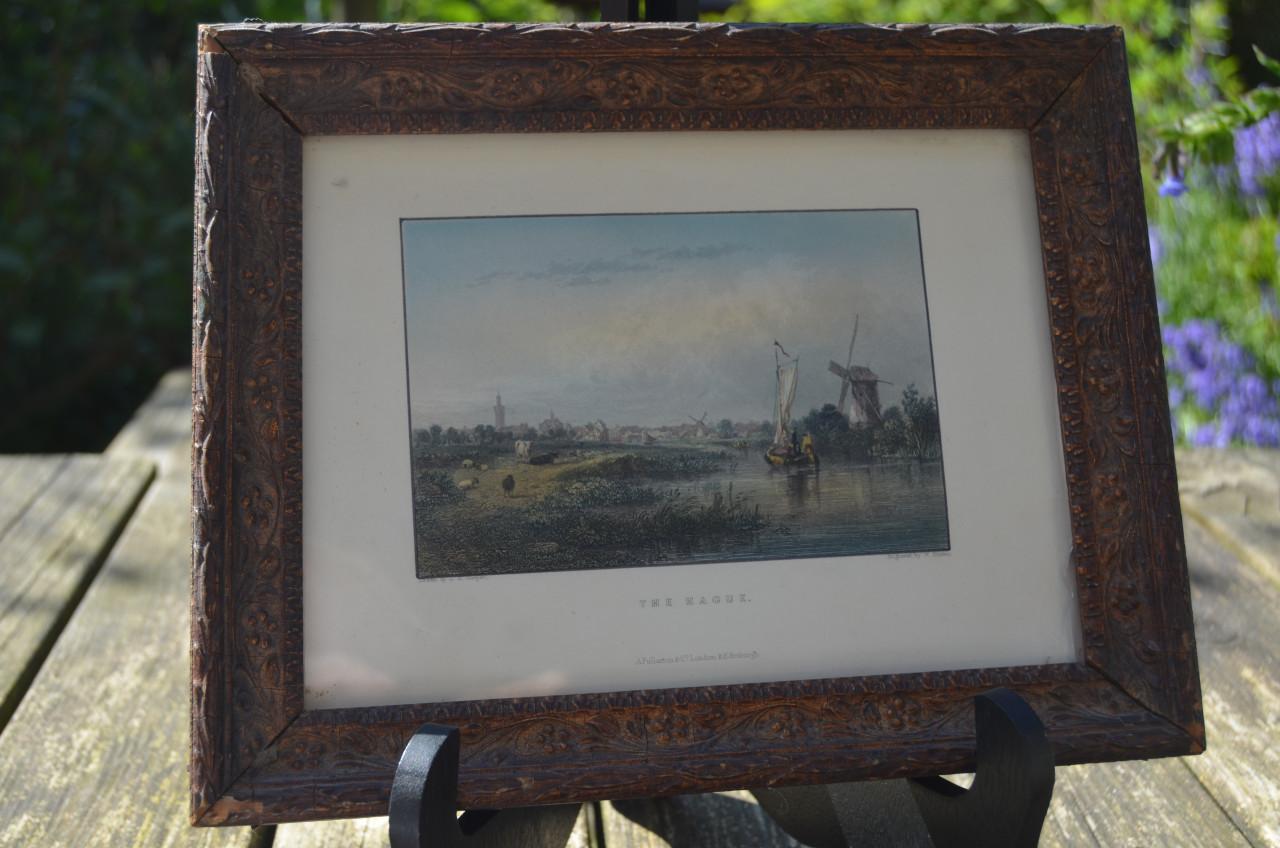 Gravure Den Haag door de weilanden gezien 1856.