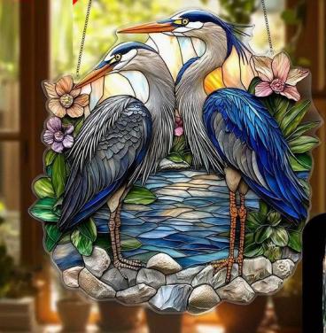 Raamhanger blauwe reiger ( extra kleurrijk )