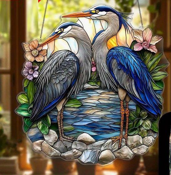 Raamhanger blauwe reiger ( extra kleurrijk )