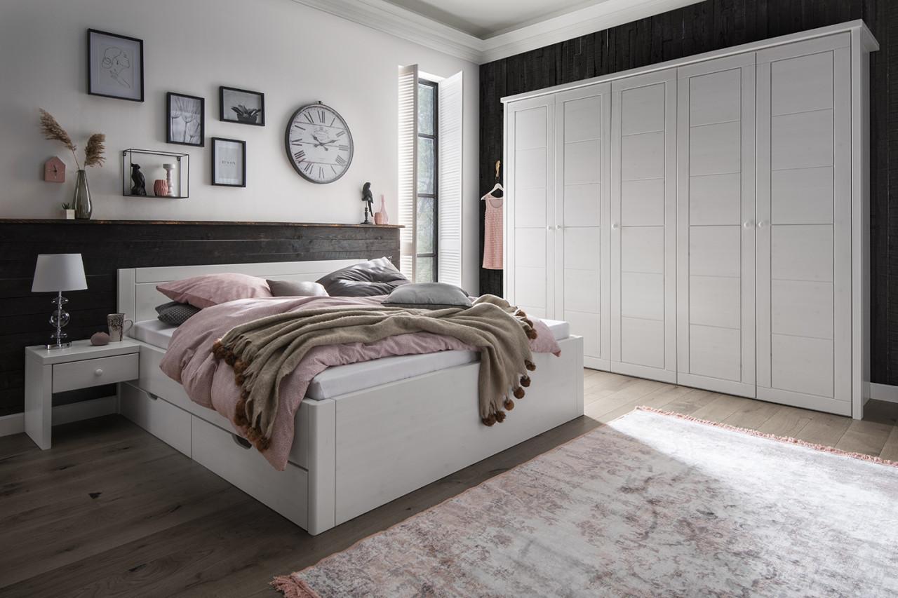 Massief grenenhout. Bed ODIN met bedlades. Natuur of in Wit