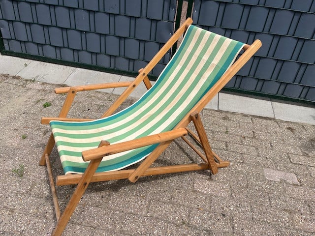 Strandstoel met armleuning Groen-Wit gestreept