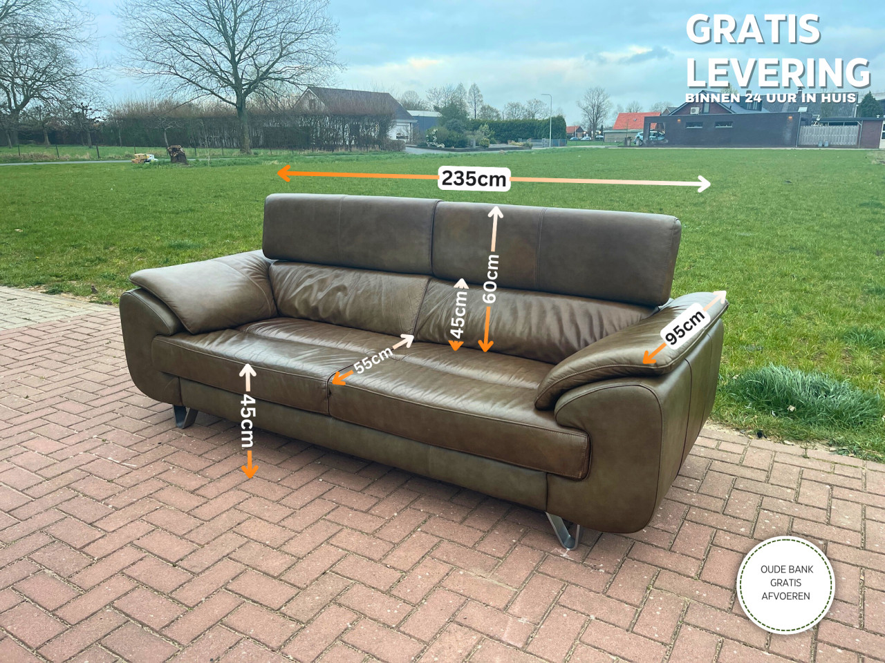 GRATIS LEVERING HEEL NL Henders & Hazel Echt Leer 3 zits Bank