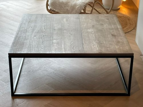 Salontafel stalen frame met eiken blad 100 x 100 cm