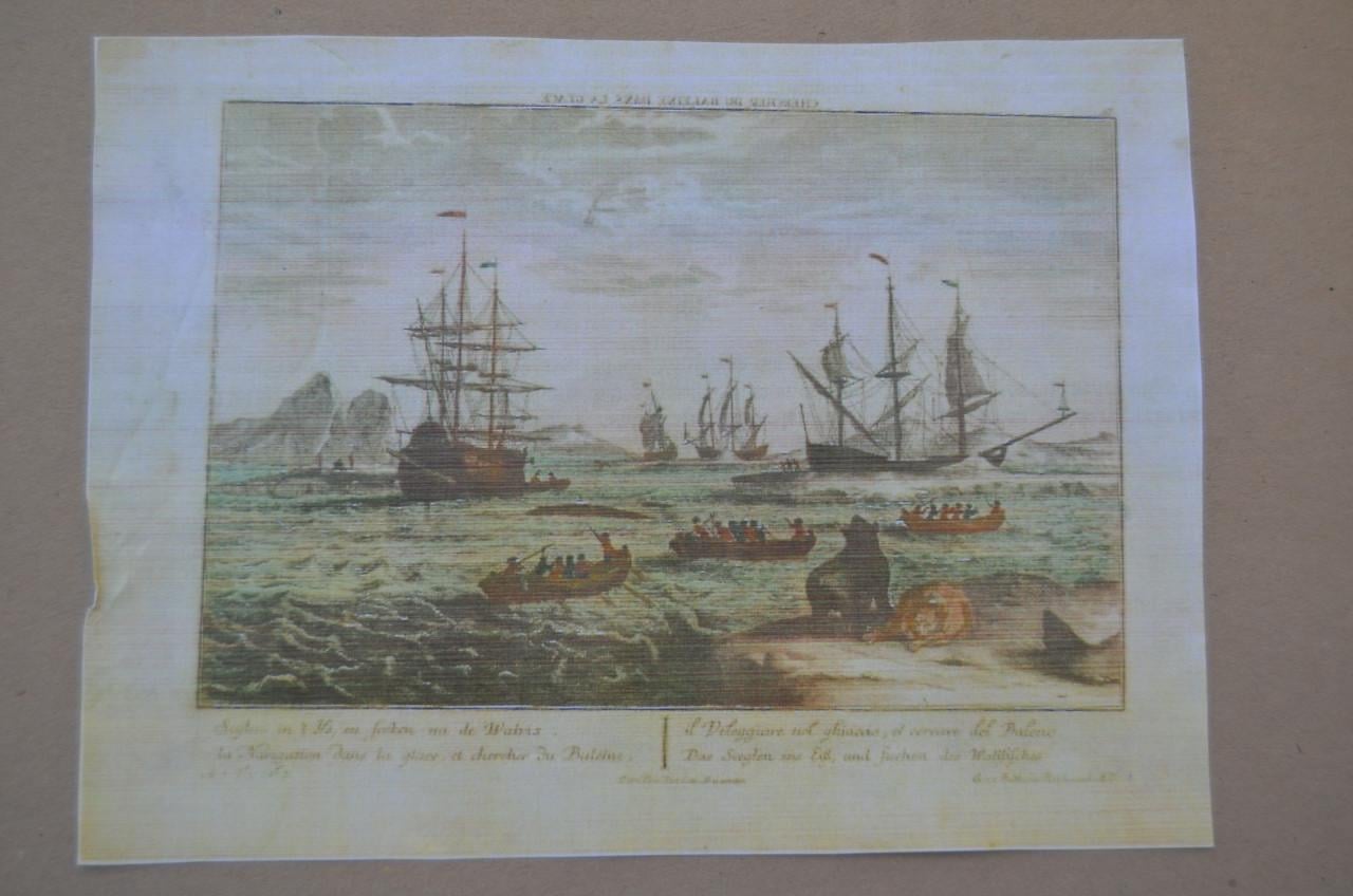 Nederlandse opticaprent 'Walvisvaart/vangst' ca. 1750