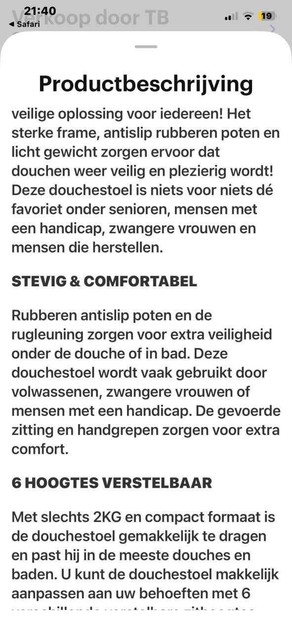 DOUCHE STOEL VERSTELBAAR