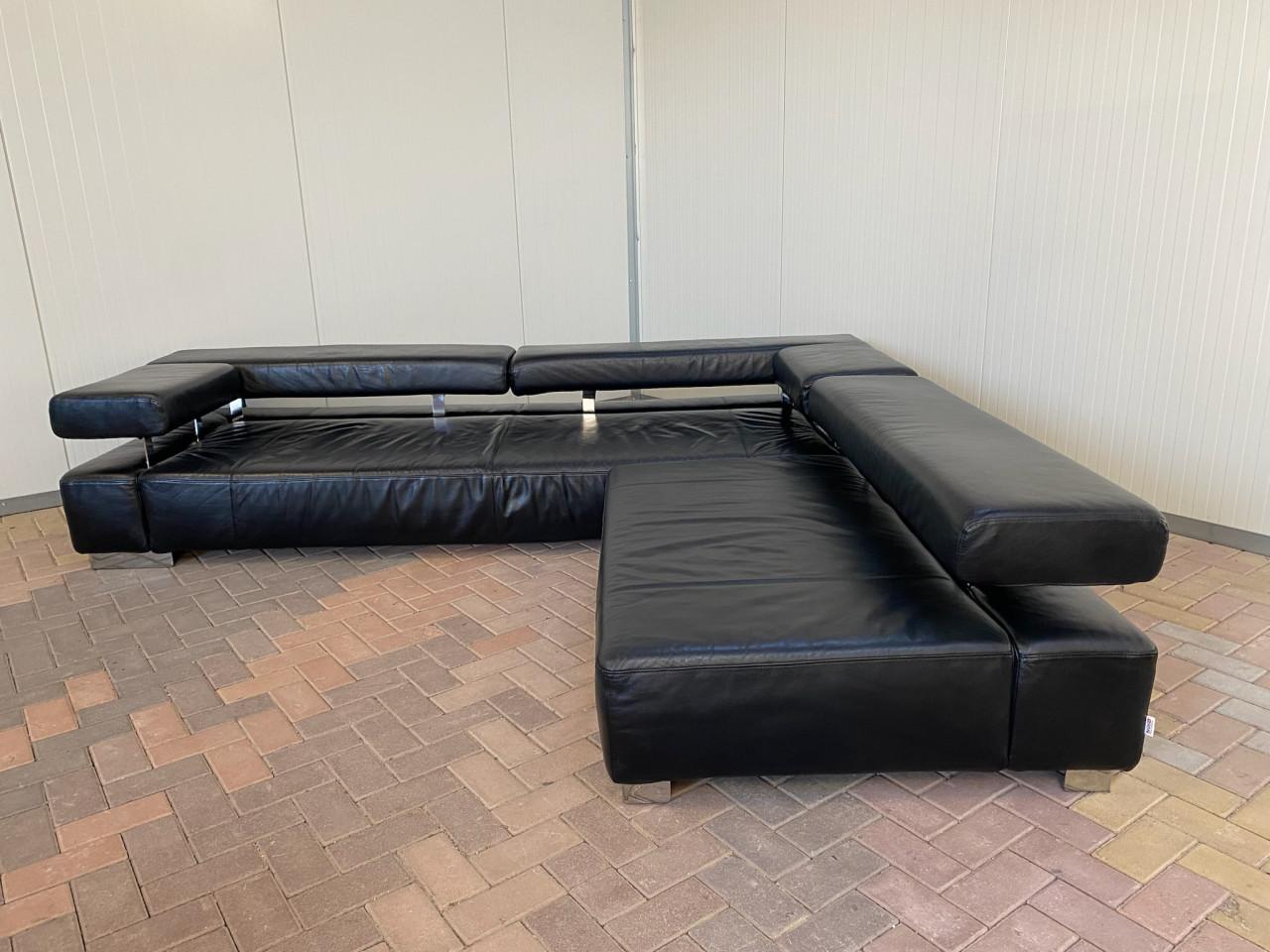 Bruhl Zwarte Design Hoekbank – Echt Leer – Gratis Levering NL & BE