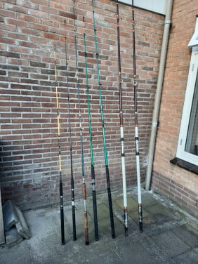 Hengels en molens strandhengel zeehengel boothengel karperhengel vissen