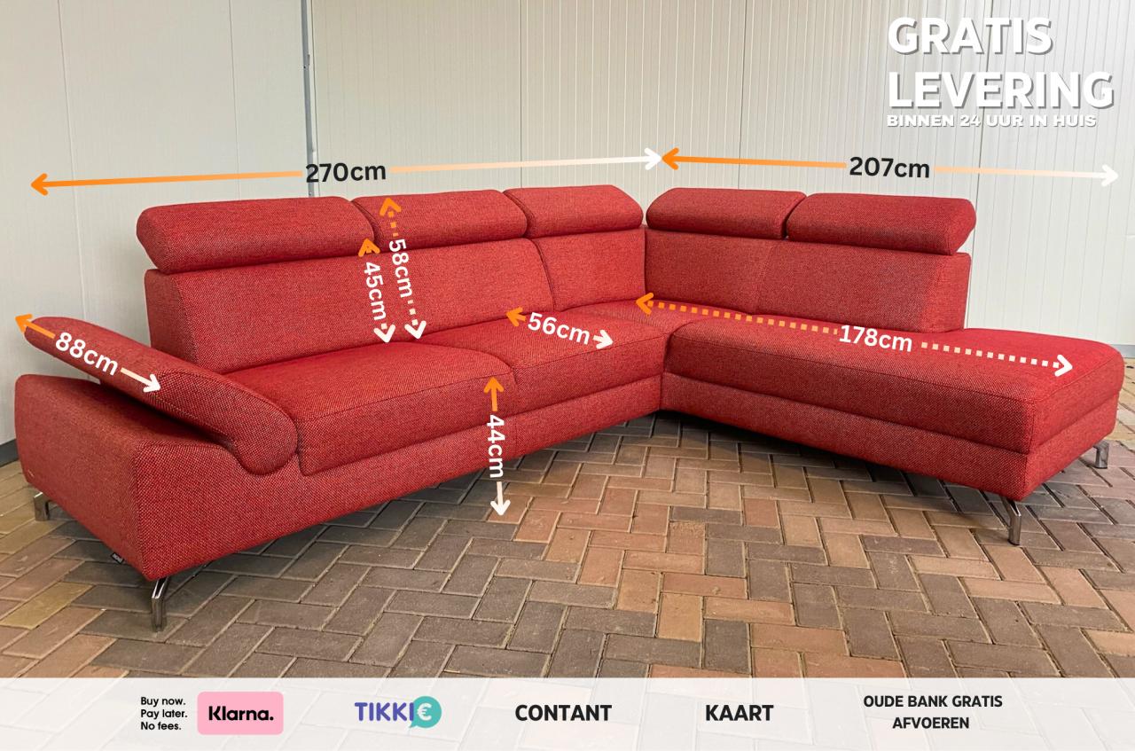 GRATIS LEVERING HEEL NL Mooi Rode Stoffen Hoekbank