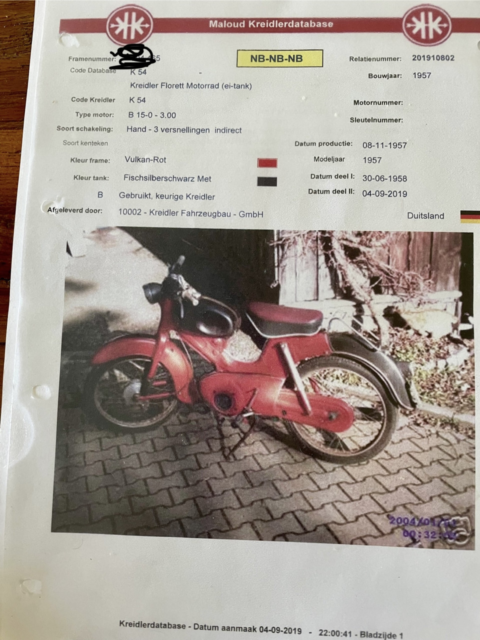 Kreidler met eitank 1958