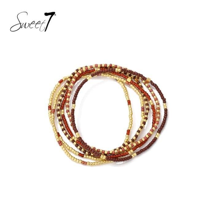 Armband trendy kralenmix in bruin, terracotta en goudkleur