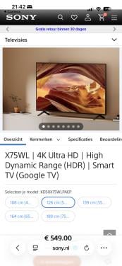 Nieuwe Sony 50 inch 4K Ultra HD Smart TV (X75WL)