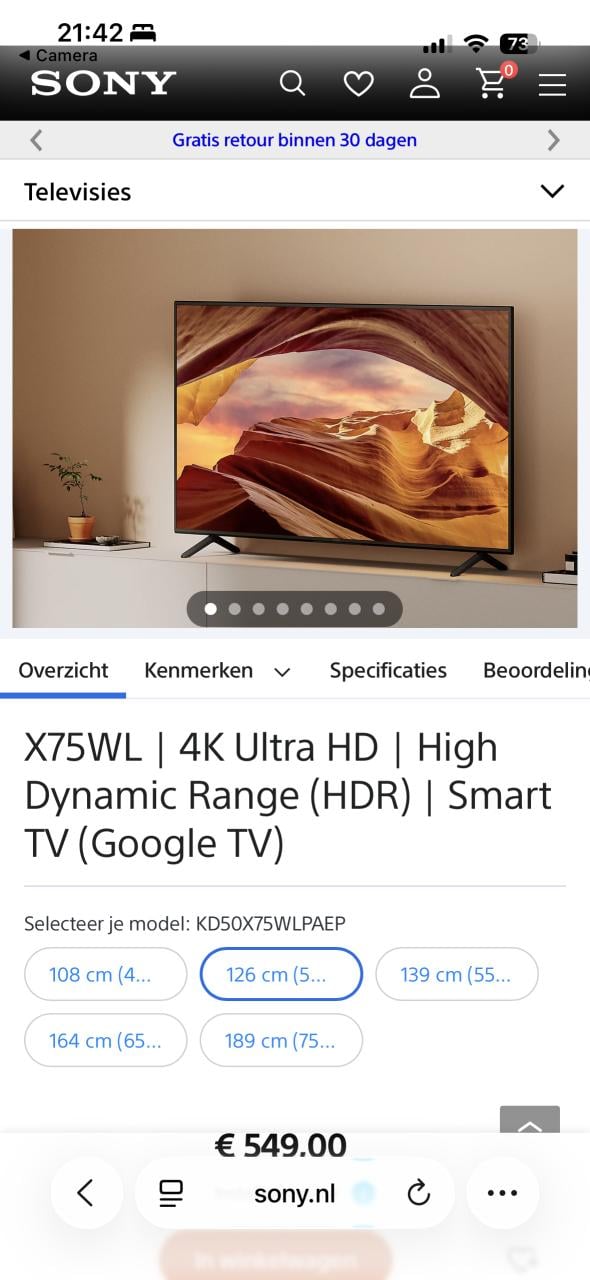 Nieuwe Sony 50 inch 4K Ultra HD Smart TV (X75WL)