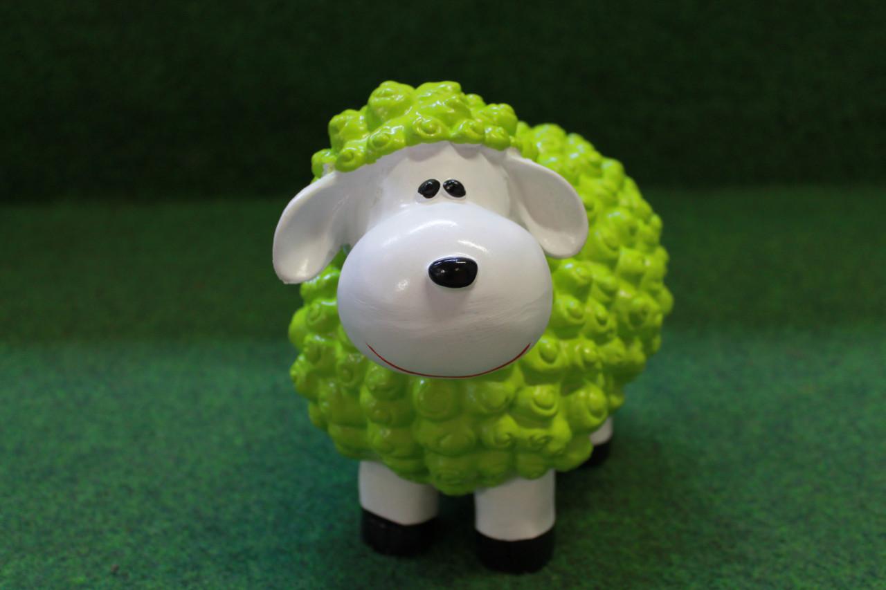 Groene Mini lam met wol - 28 cm - Tuindecoratie