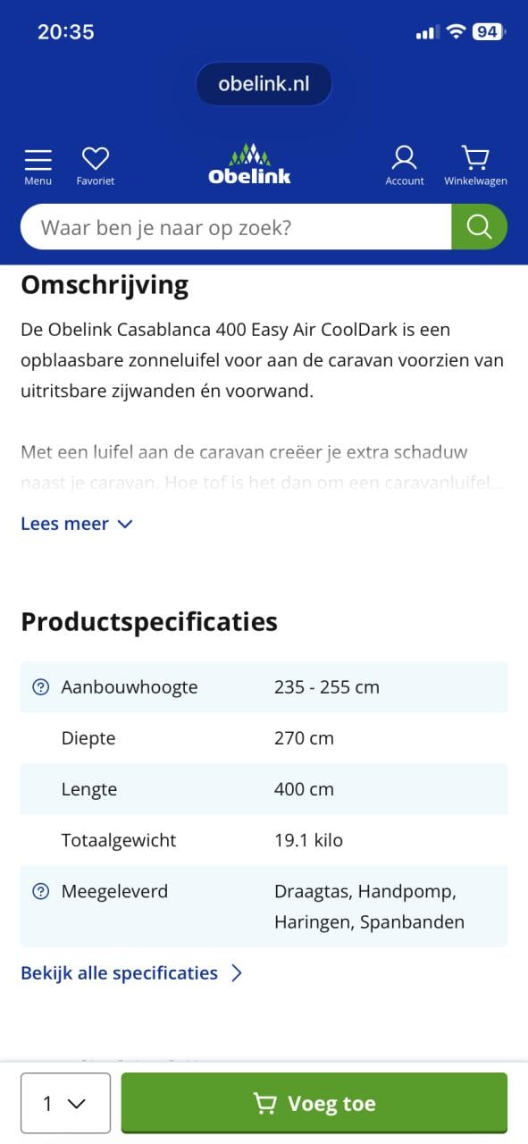 Voortent opblaasbaar
