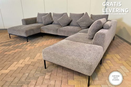 GRATIS LEVERING HEEL NL Montel Grote Grijs Stoffen U-Bankstel