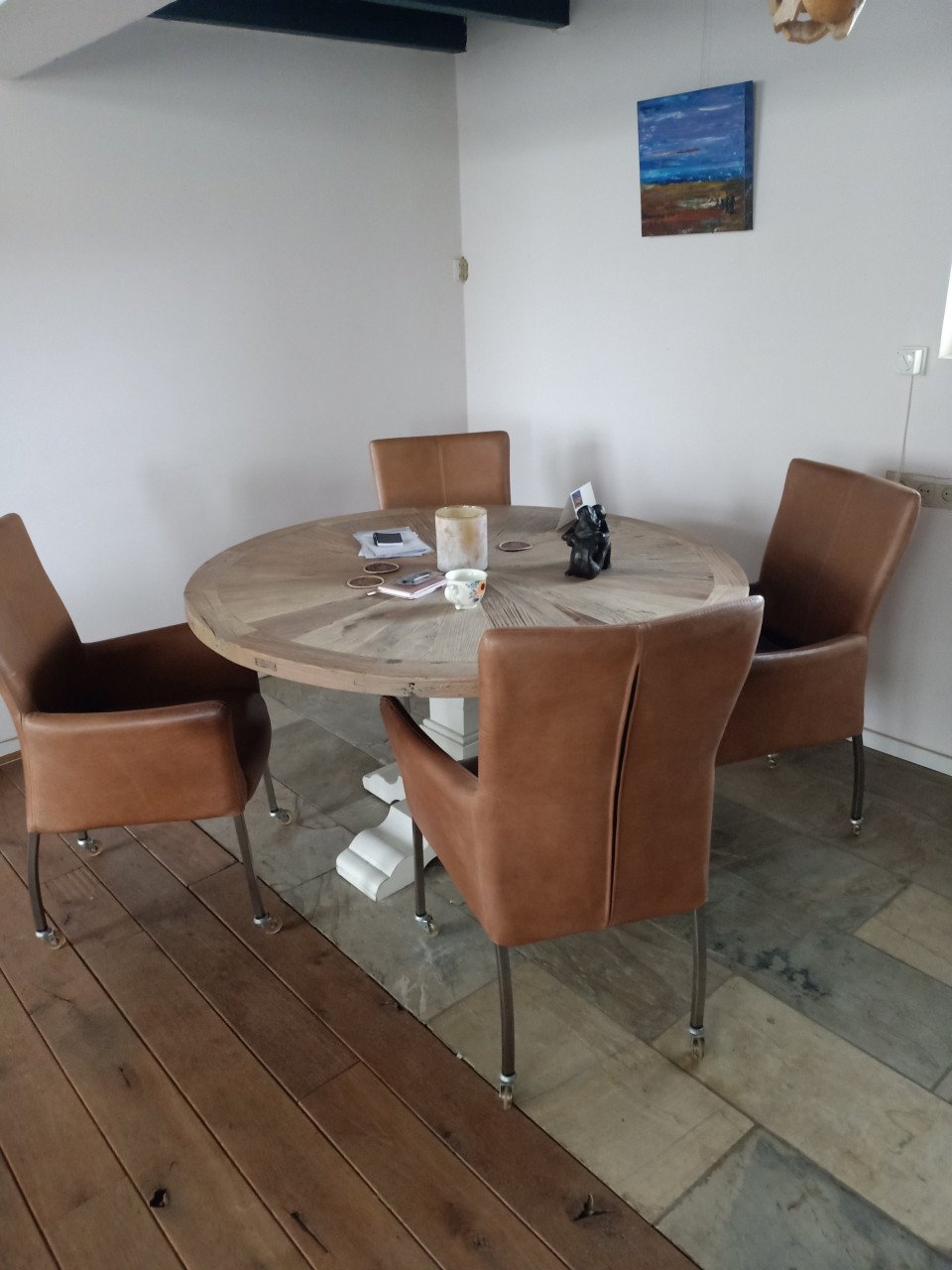 Lederen eetkamer stoelen op wieltjes